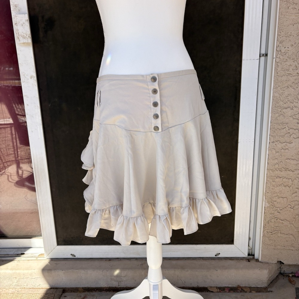 New York & Company Ruffle Skirt 10 Beige Taupe Hem Flared Drop Waist Casual Y2K